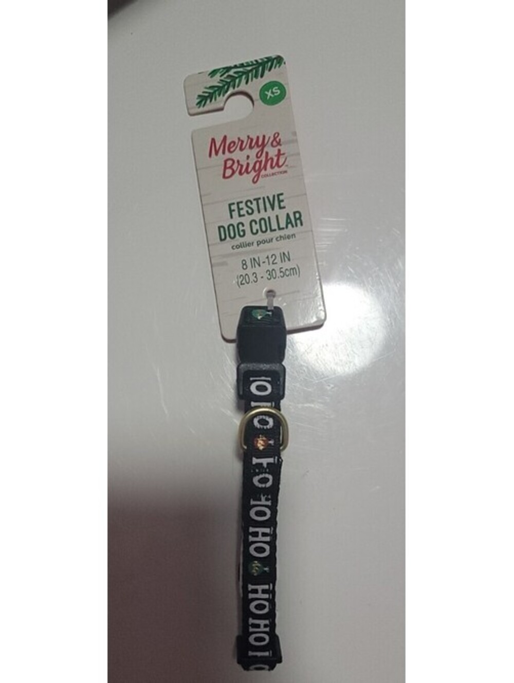MERRY & BRIGHT CHRISTMAS HOLIDAY HO HO HO BLACK FESTIVE DOG COLLAR XS 8" - 12"